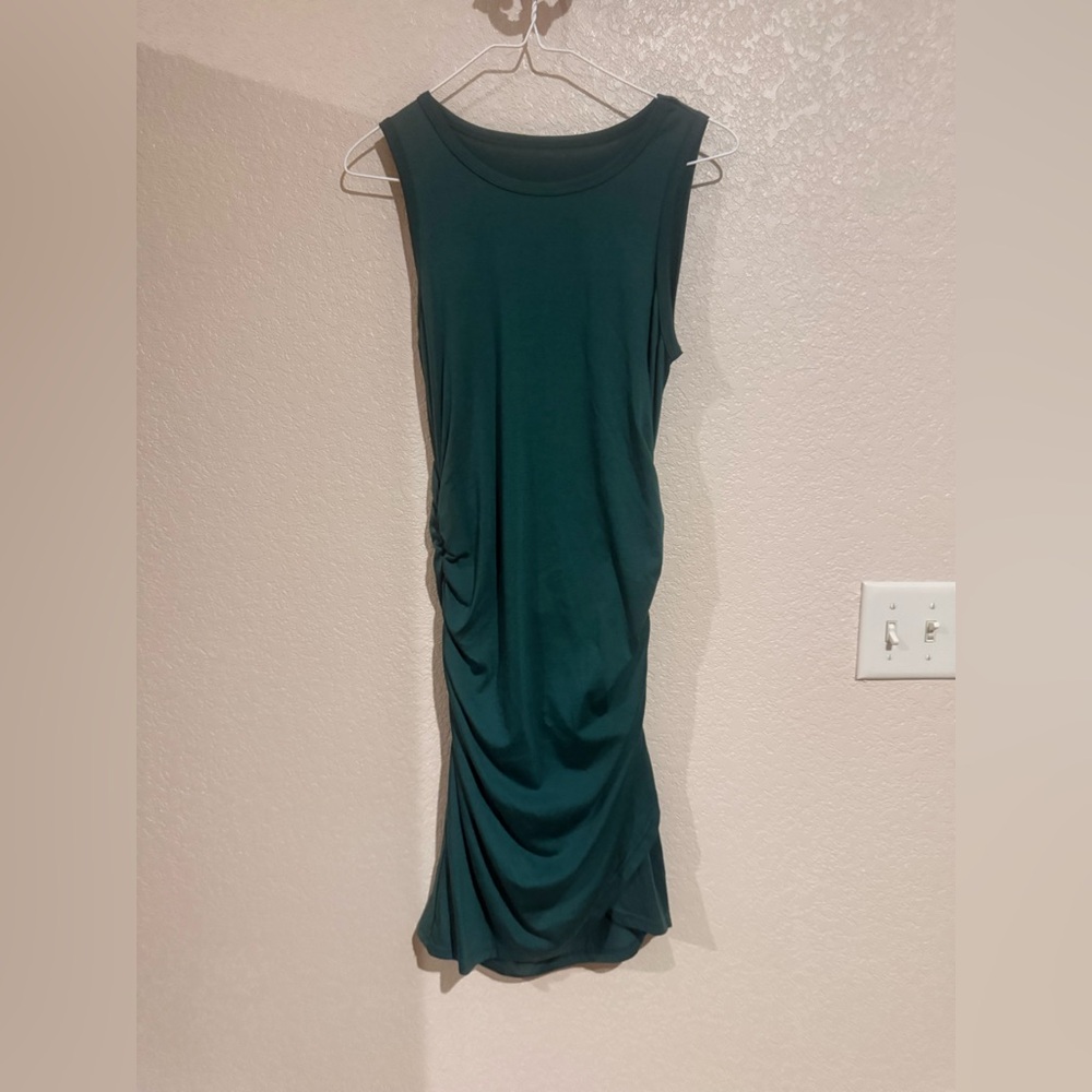 Ruched Bodycon Midi Dress Size S Green Sleeveless